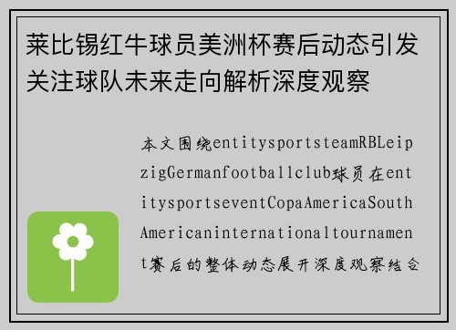 莱比锡红牛球员美洲杯赛后动态引发关注球队未来走向解析深度观察